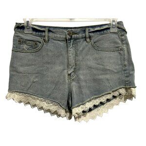 Free People Crochet Lace Trimmed Denim Shorts SZ 29 Boho Concert Festival